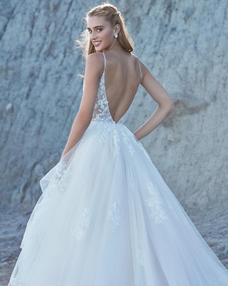 La21115 princess ball gown wedding dress with long train and spaghetti straps4